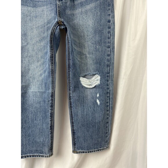 Anthropologie EVIDNT MALIBU Girlfriend Size 27 Blue Denim Shredded Hems Back Leg - Picture 8 of 11